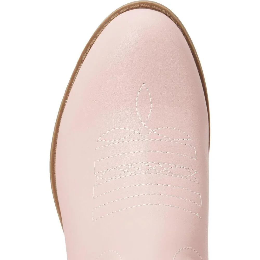 ⚡Kids Pink Polyurethane Cowboy Pointed Toe Mid-Calf Embroidered Side Zipper Boot